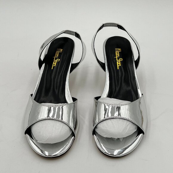 Milooey shoes Silver Comfy Slingback Kitten Heels Elegant Peep Toe Sandals - Picture 3 of 6